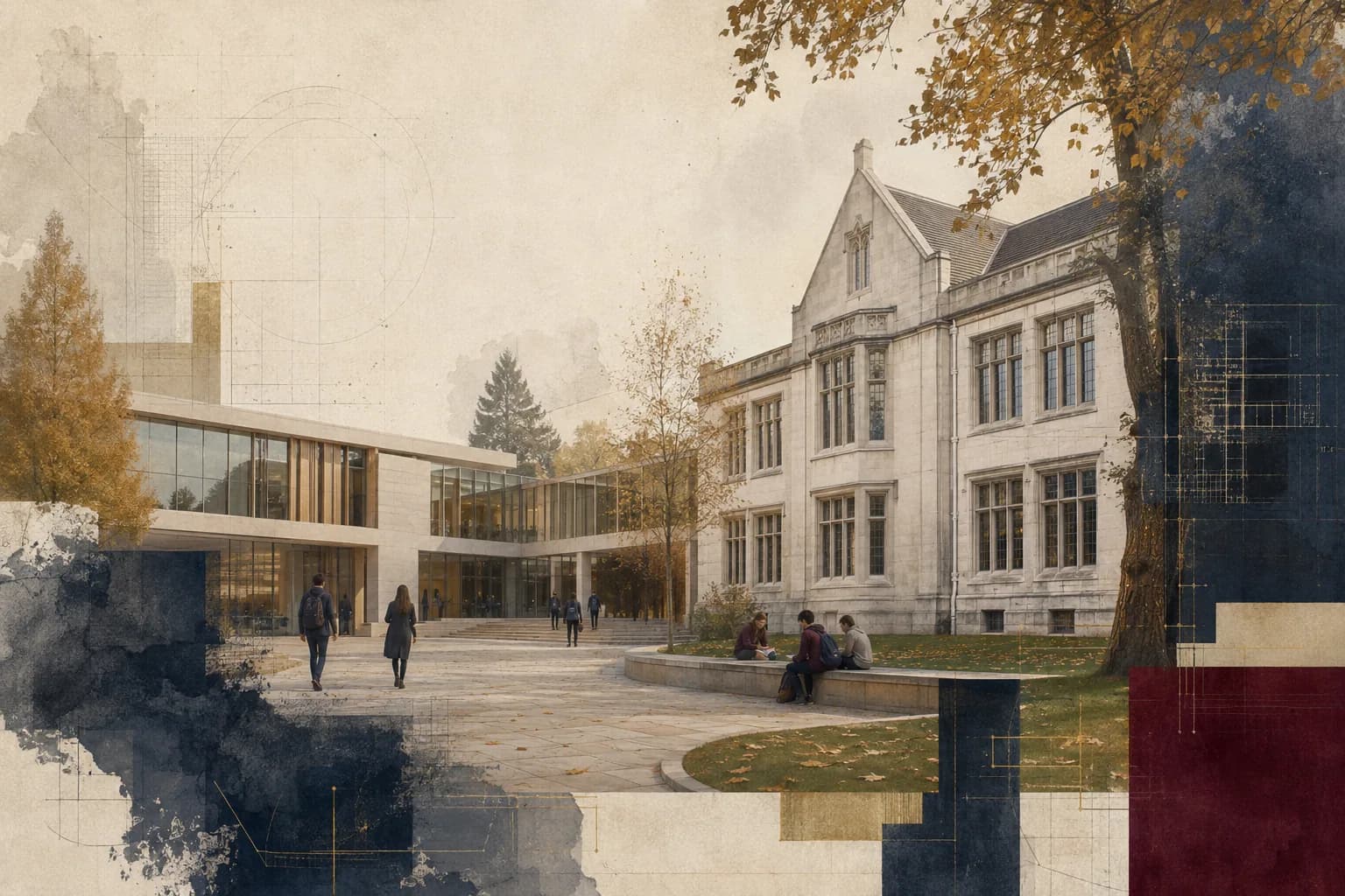 Representative School Atlas visual of an international-school campus blending heritage and modern architecture